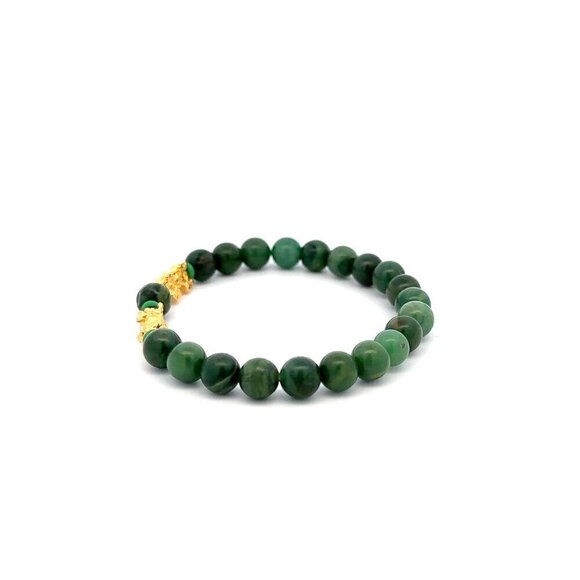18K Gold Dragon Pixiu Double Piyao Charm Bracelet Gemstones African Jade 6mm - Picture 3 of 5